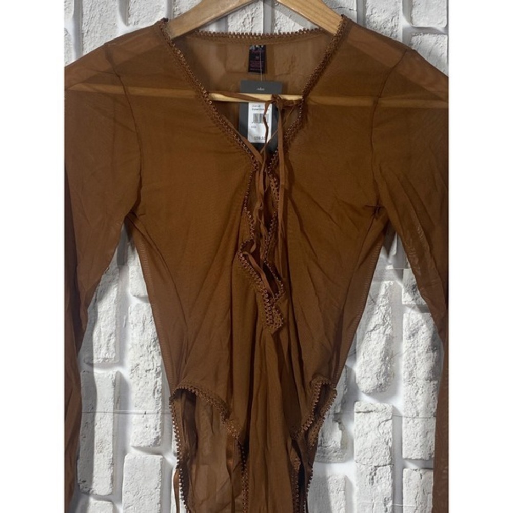 Frederick's of Hollywood Lola Lee Long Sleeve‎ Garter Bodysuit in Coco SZ M - Picture 3 of 9